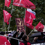 Protesting for the application of the current International laws on the Territory and Port of Trieste in front of the American and Russian embassies.