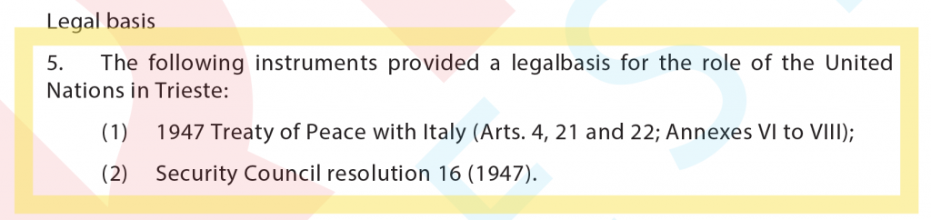 Queste sono le basi legali del nostro Territorio secondo il Consiglio di Sicurezza ONU.