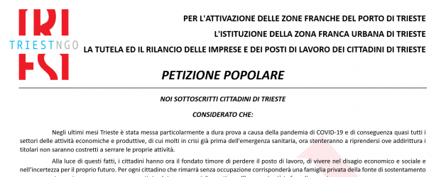 PETIZIONE POPOLARE PER IL RILANCIO ECONOMICO DI TRIESTE E DEL SUO PORTO FRANCO